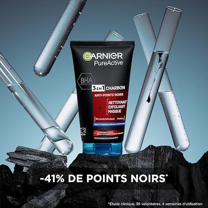 GARNIER PURE-ACTIVE Nettoyant 3 en 1 Charbon Anti-Points Noirs - Sonia Make Up 59