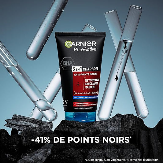 GARNIER PURE-ACTIVE Nettoyant 3 en 1 Charbon Anti-Points Noirs