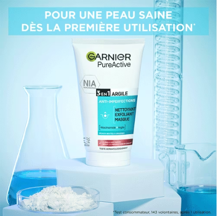 GARNIER PURE-ACTIVE Nettoyant 3 en 1 Argile